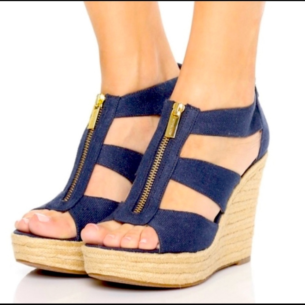 Michael Kors Damita Canvas Espadrilles Wedge Heel